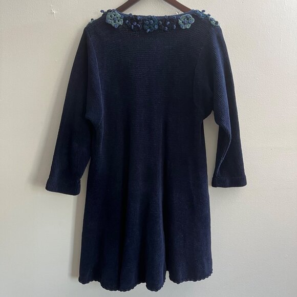 Vintage 1990s Deirdre Fitzgerald Blue Chunky Knit Button Front Tunic Sweater - Picture 5 of 7